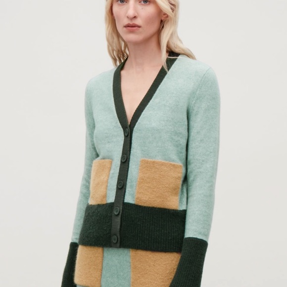 COS Sweaters - COS Colour-block Cardigan Sweater In Green size S